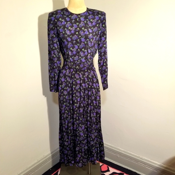 Jackie Bernard Dresses & Skirts - JACKIE BERNARD VINTAGE DRESS 80S PAISLEY BELTED ELASTIC WAIST HIPSTER RETRO SZ 4